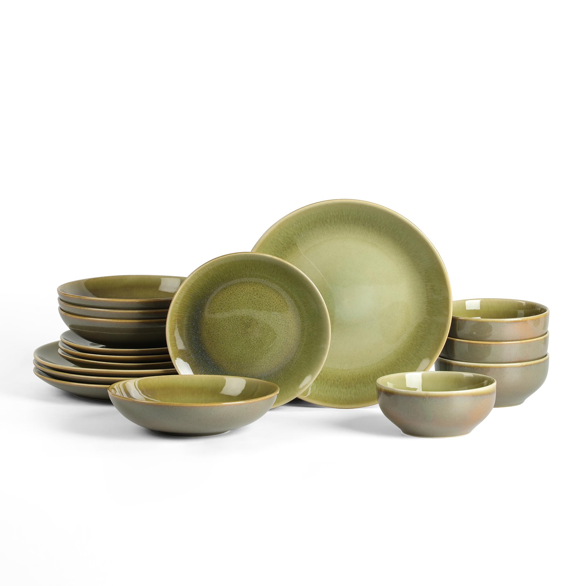 Stone Lain Riley 16-Piece Dinnerware Set Stoneware, Plates and Bowls Set, Dishwasher and Microwave Safe, Dish Set for 4, Green and Blue