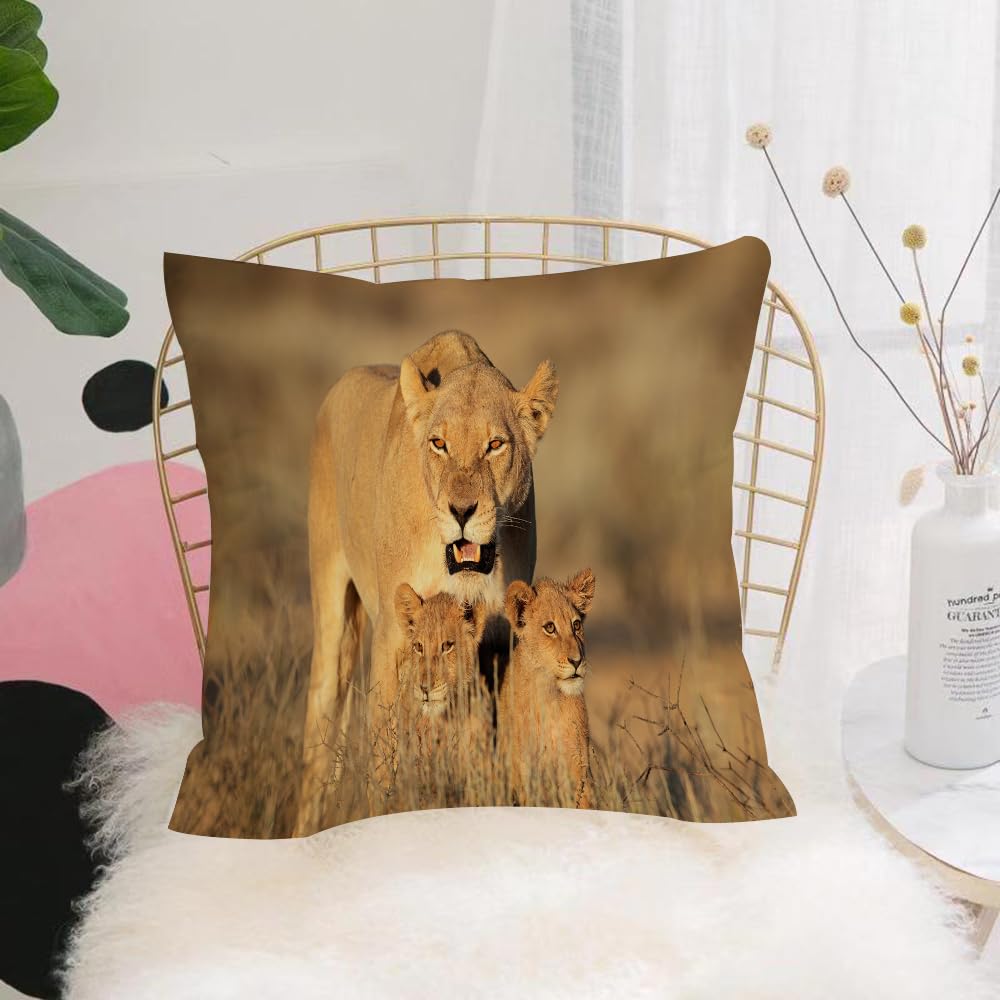 Hyosxw Safari Decor, Lioness Mom And Young Lion Kin - A4 Cushion Cover,Throw Pillow Case Home Decorative For Living Room Bedroom Sofa Chair 18X18 Inch,Safari Decor, Lioness Mom And Young Lion King In The,Pillowcase 45X45cm