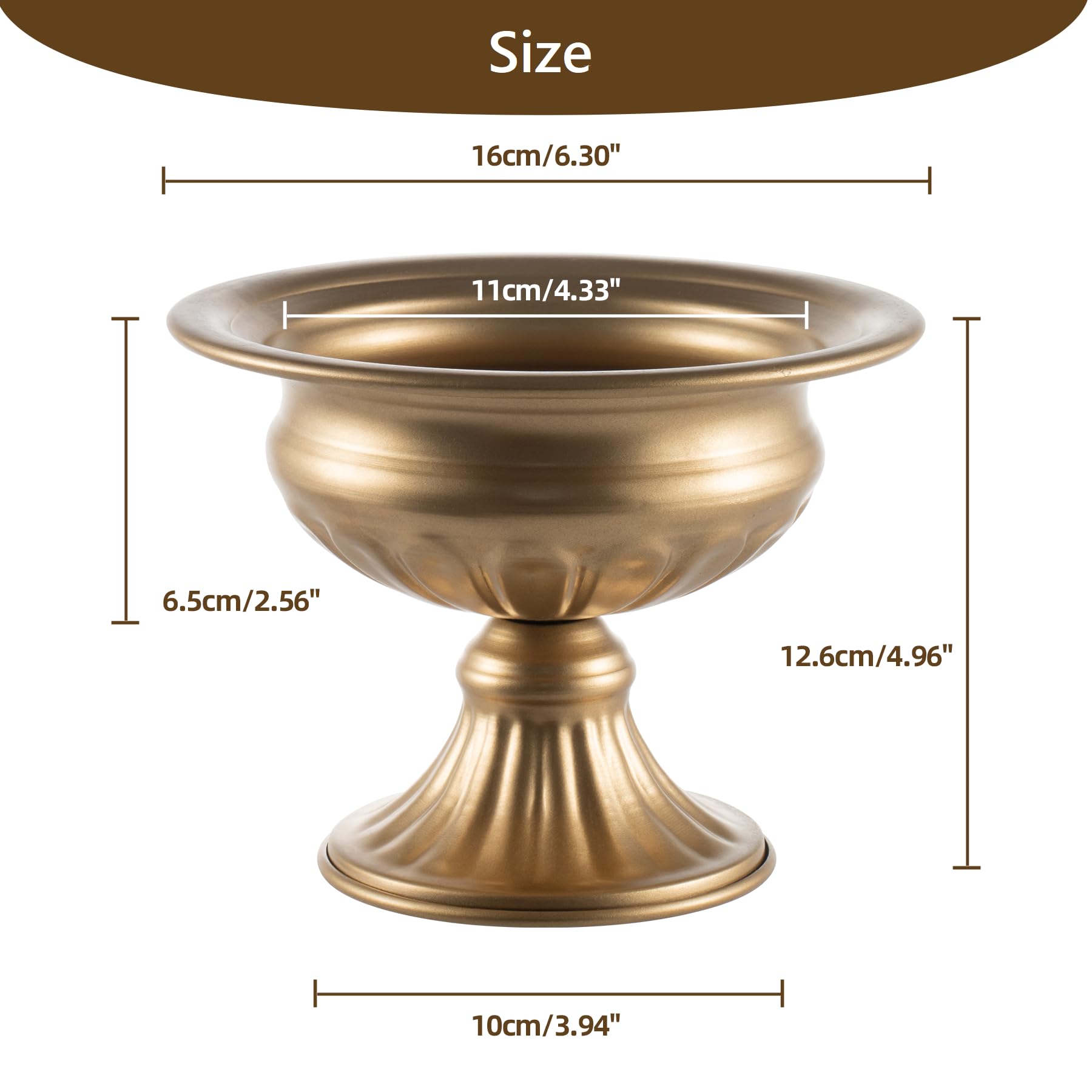 Vasi dorati per centrotavola per matrimoni, 12,7 cm, piccolo vaso per composta, per centrotavola, decorazioni da tavolo, urna in metallo, decorazione per fioriere, vaso a tromba, supporto per fiori