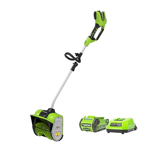 Greenworks 40V 12-Inch Brushless Cordless Snow Shovel, 20ft Throwing Distance, 12" Wide & 6" Deep Clearing, Electric Snow Thrower Blower Removal for Driveway Winter Storm, 4Ah Battery&Charger Included - w/ 4.0 Ah
