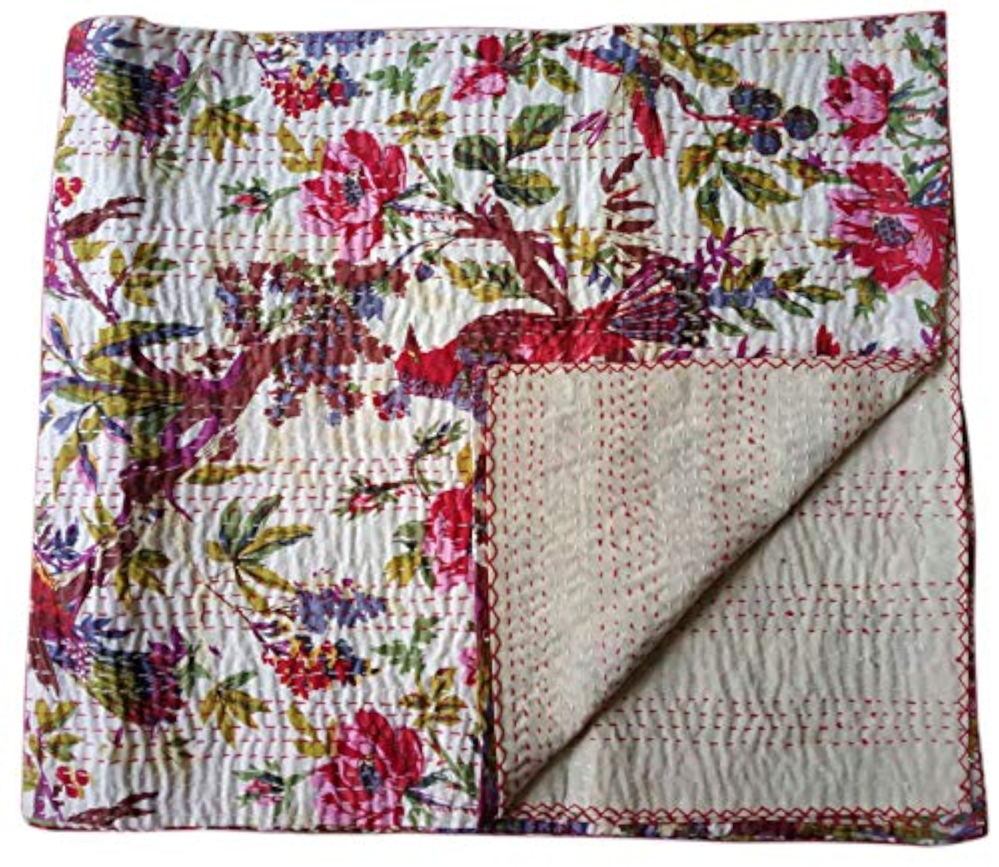 Cotton Kantha Quilt Bedspread, Queen Size