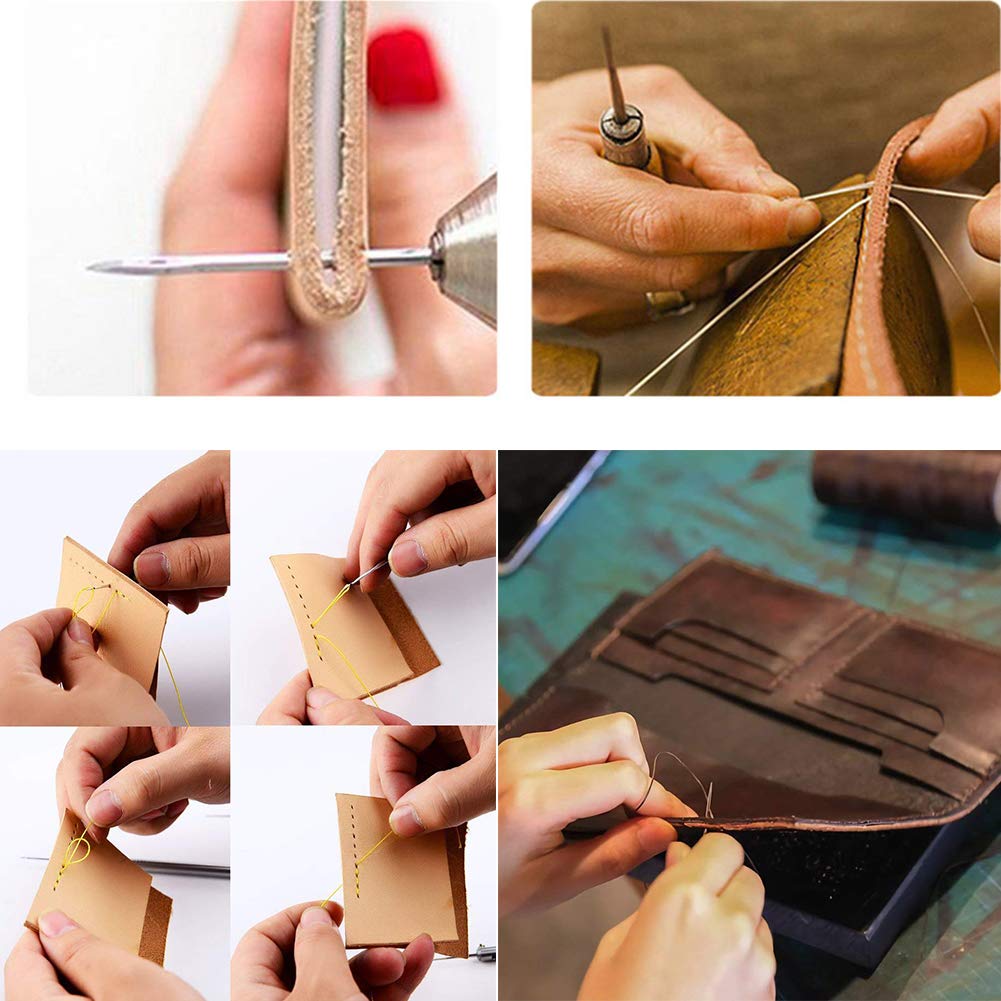 Set 29 Pezzi Per Cucito Pelle - Con Filo Di Cera, Aghi E Accessori Per Fai Da Te E Artigianato - 8 Colori Disponibili - Foto 2