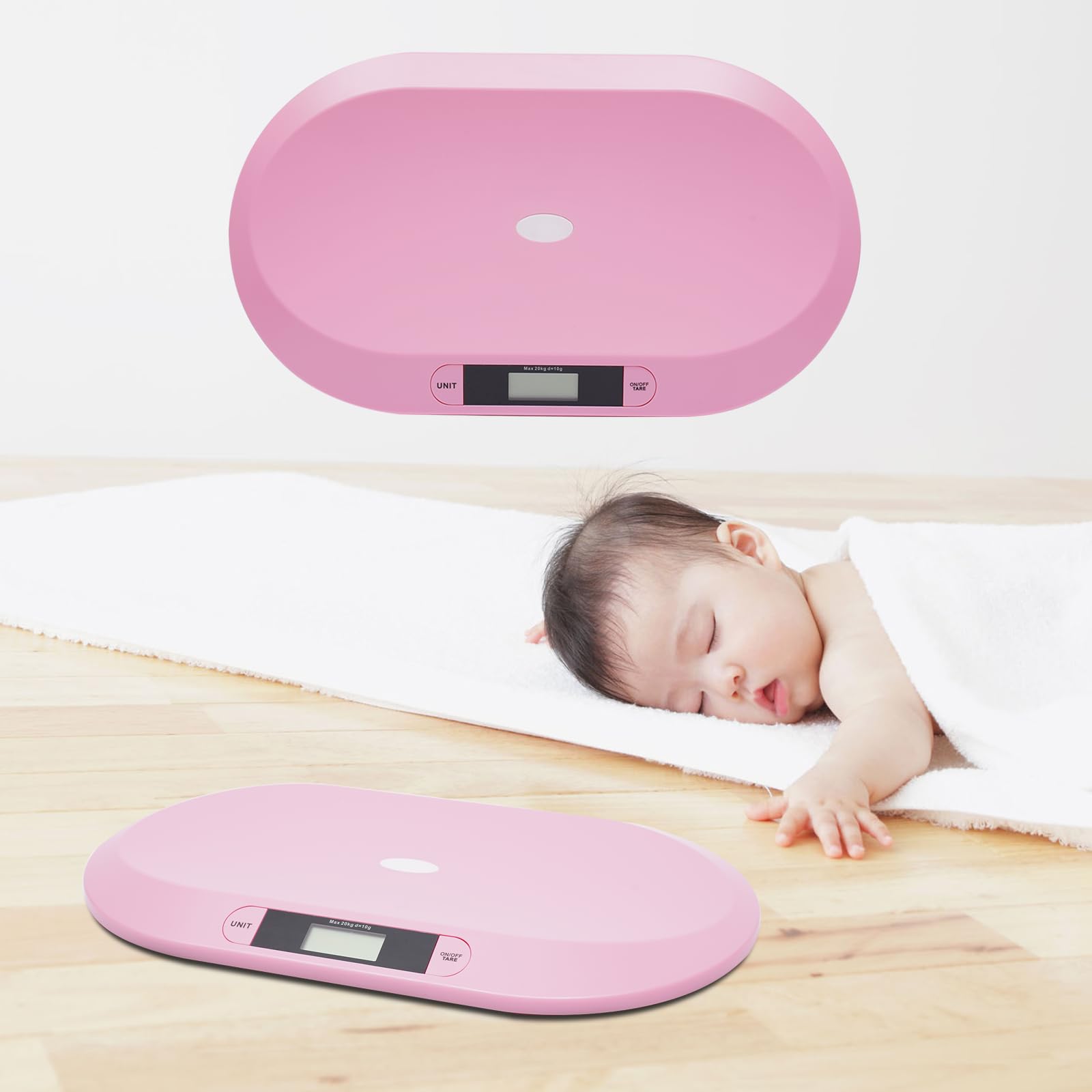 Bilancia digitale per bambini, fino a 20 kg, con indicatore LED, con funzione di spegnimento automatico e tara, per cani, gatti, neonati e neonati (rosa)