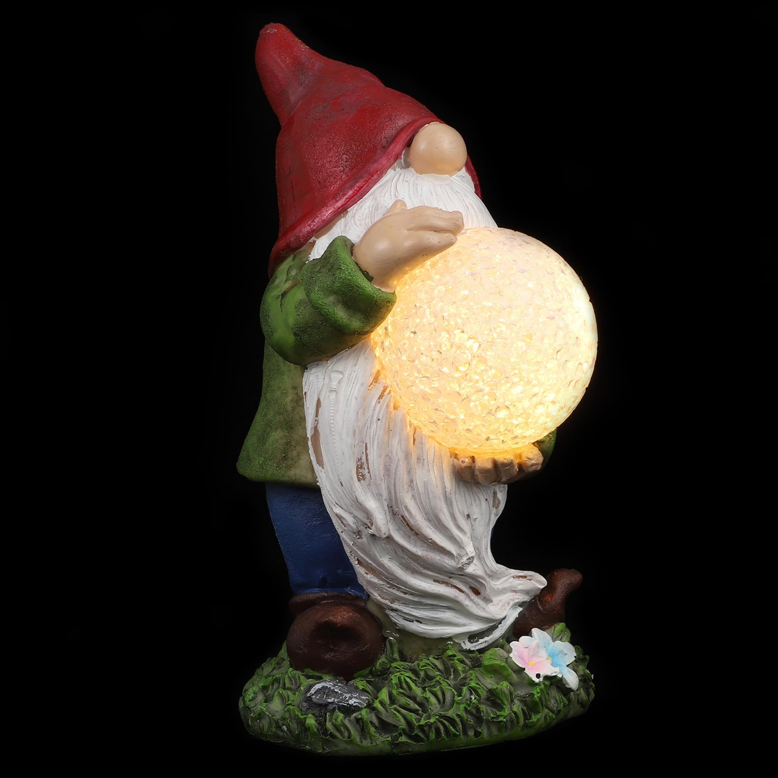 SHINEOFI Statua Gnomo Solare in Resina Verde, Luce Decorativa da Giardino