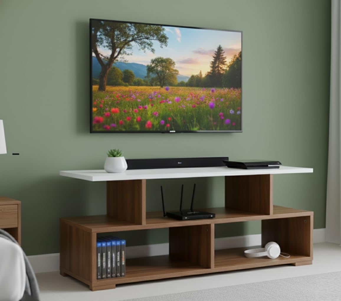 Engineered Wood TV Entertainment Wall Unit | TV Stand | Wall Set Top Box Stand | TV Unit-02-Brown