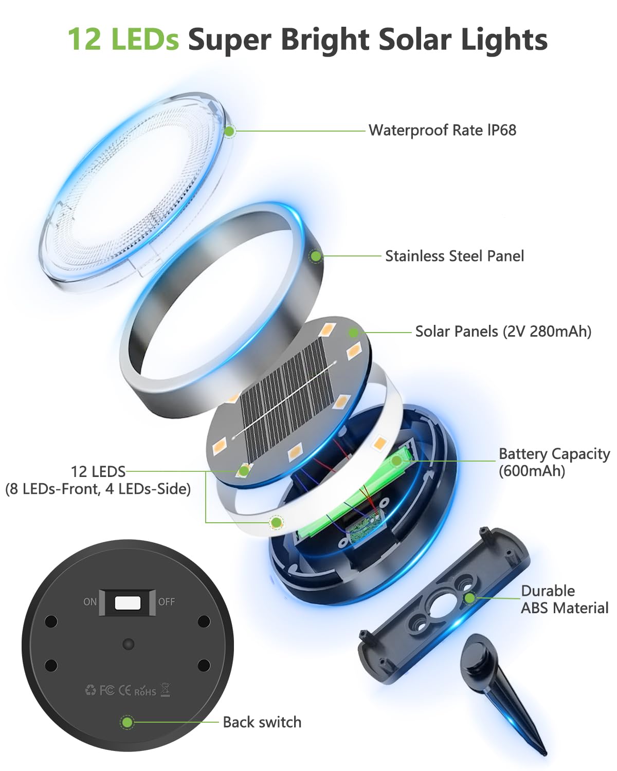 Bowfar 18 Stück Solar Bodenleuchten Aussen, IP65 Wasserdicht Solarlampen 12 LEDs Gartenbeleuchtung Solar Mit Upgrade Solarpanel, Warmweiß Solarleuchten für Garten, Rasen, Gehweg, Patio, Auffahrt