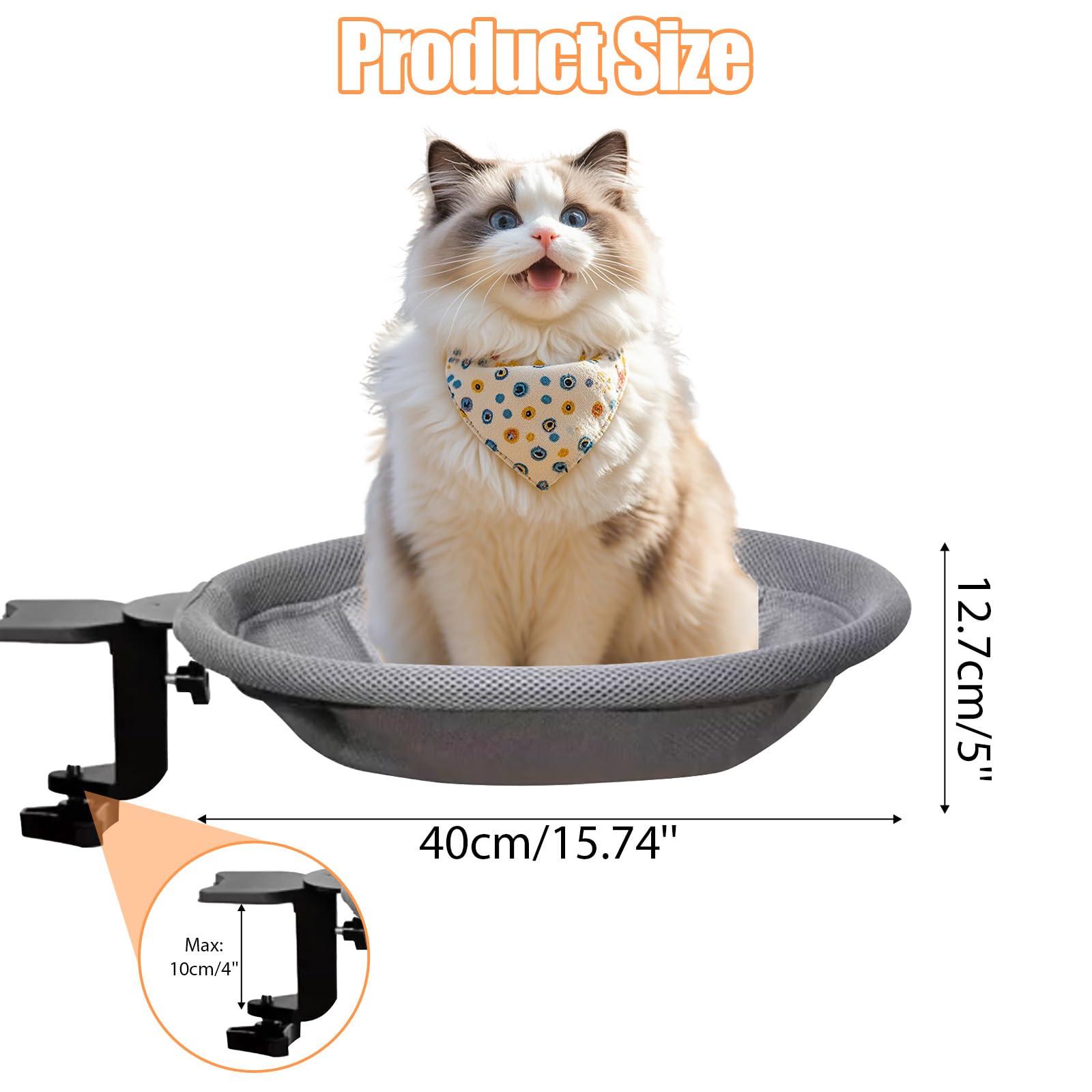 Lettino per Gatti da Scrivania Rotazione a 360°,Altezza Regolabile,Cuccia per Gatti da Scrivania per Ufficio e Lavoro,Amaca per gatti da Interni per Animali Domestici Fino a 20 kg(Grigio)