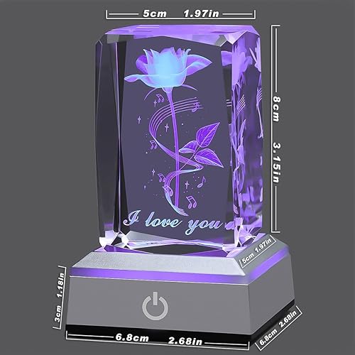 Miniatura 5 de hochance - Lámpara de decoración Musicrose, luz nocturna multicolor de cristal 3D, ideas de regalos para Navidad para novia, esposa, madre, pareja,