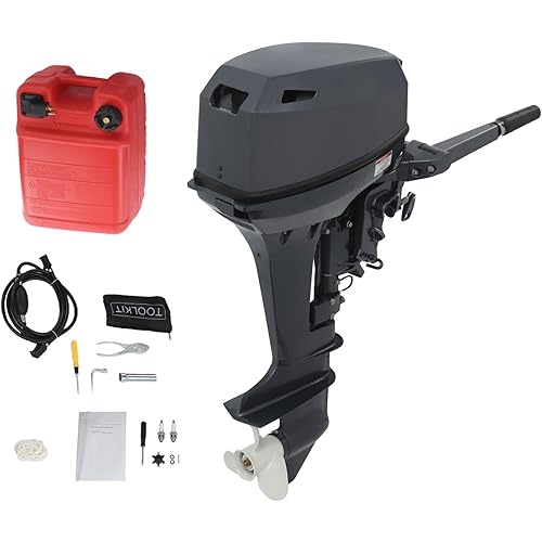 2 Stroke 12HP Outboard Motor, 169CC Heavy Duty Outboard Motor Boat Engine with CDI Ignition System and Water Cooling System, Three Gears(F-N-R), 5000-6000RPM