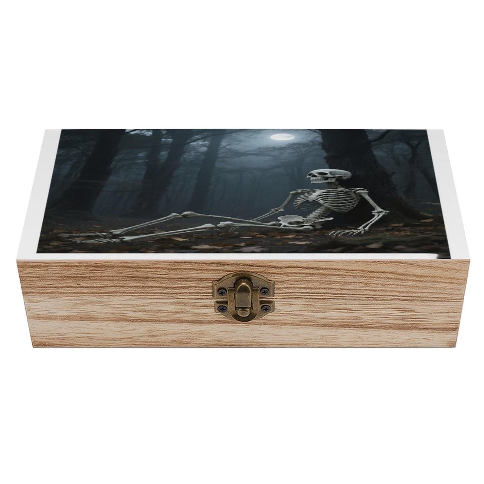 VstaDank Skeleton Wooden Storage Box Vintage Style Wooden Storage Case with A Hinged Lid Memory Treasure Boxes Decorative Jewelny Photos for Organizer 7.9 * 3.7 * 2.3 Inch
