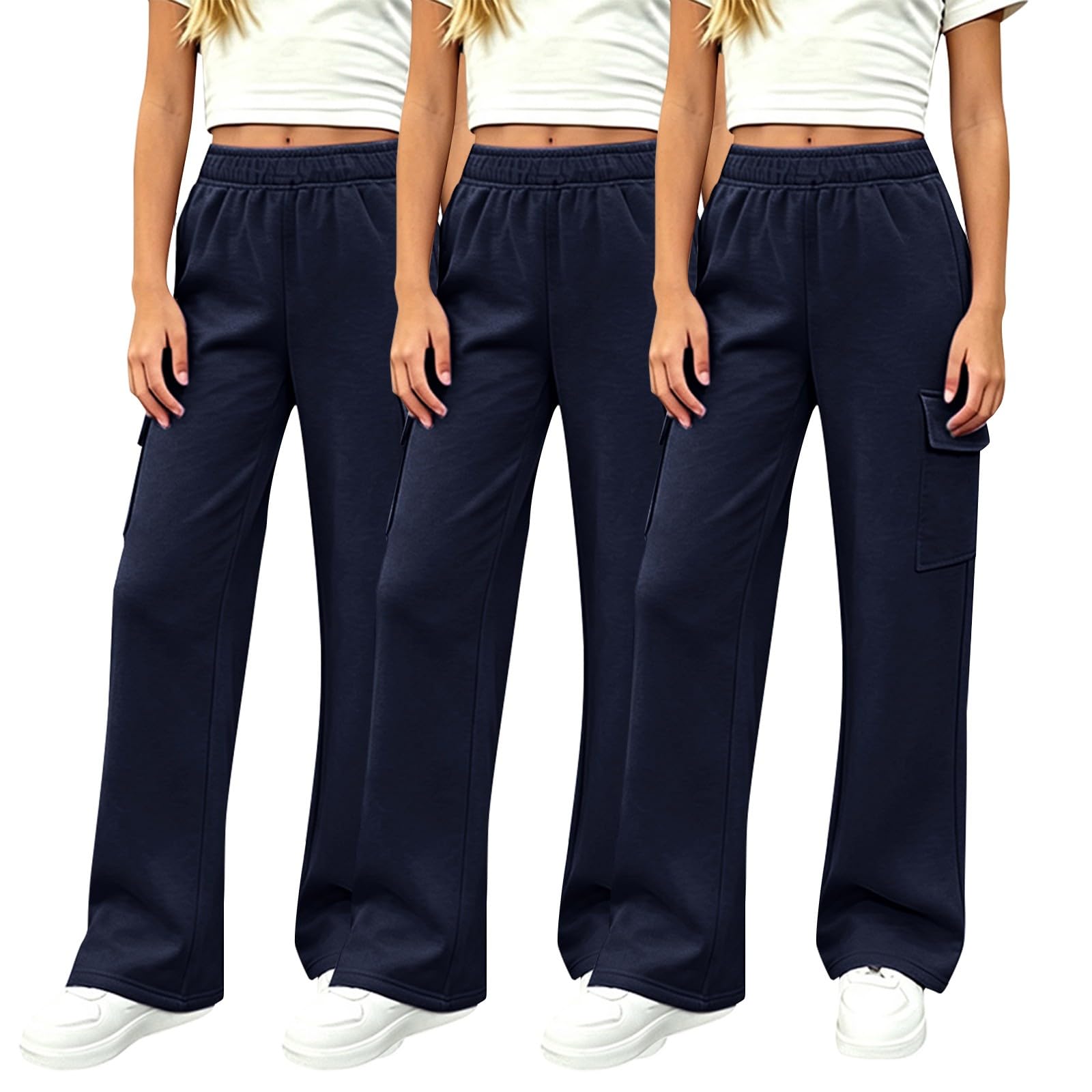3er Pack Baggy Jogginghose Kinder High Waist Sweatpants Unisex mit Taschen