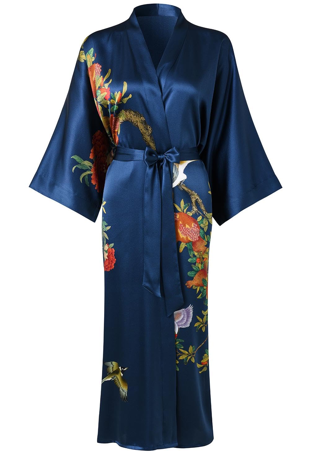 Womens Silk Kimono Robe Long Bathrobe Nightgown 100 Mulberry Silk for Women - Classic Floral Pattern