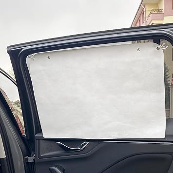 Auto Sunshade Curtain Side Glass Anti-Sun Fly Preventive Mother Baby Breastfeeding Curtain-2 Pieces White