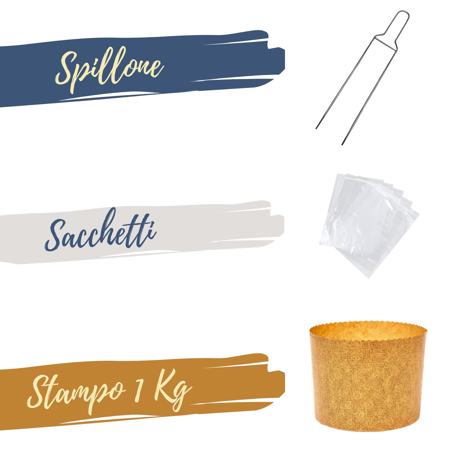FAH - Kit Stampo Panettone Alto 1 Kg + Spillone Panettone + 5 Sacchetti Panettone con Chiusure, Pirottini Panettone 1 Kg Professionale di Carta Naturale di Pura Cellulosa Resistente al Calore 200°C