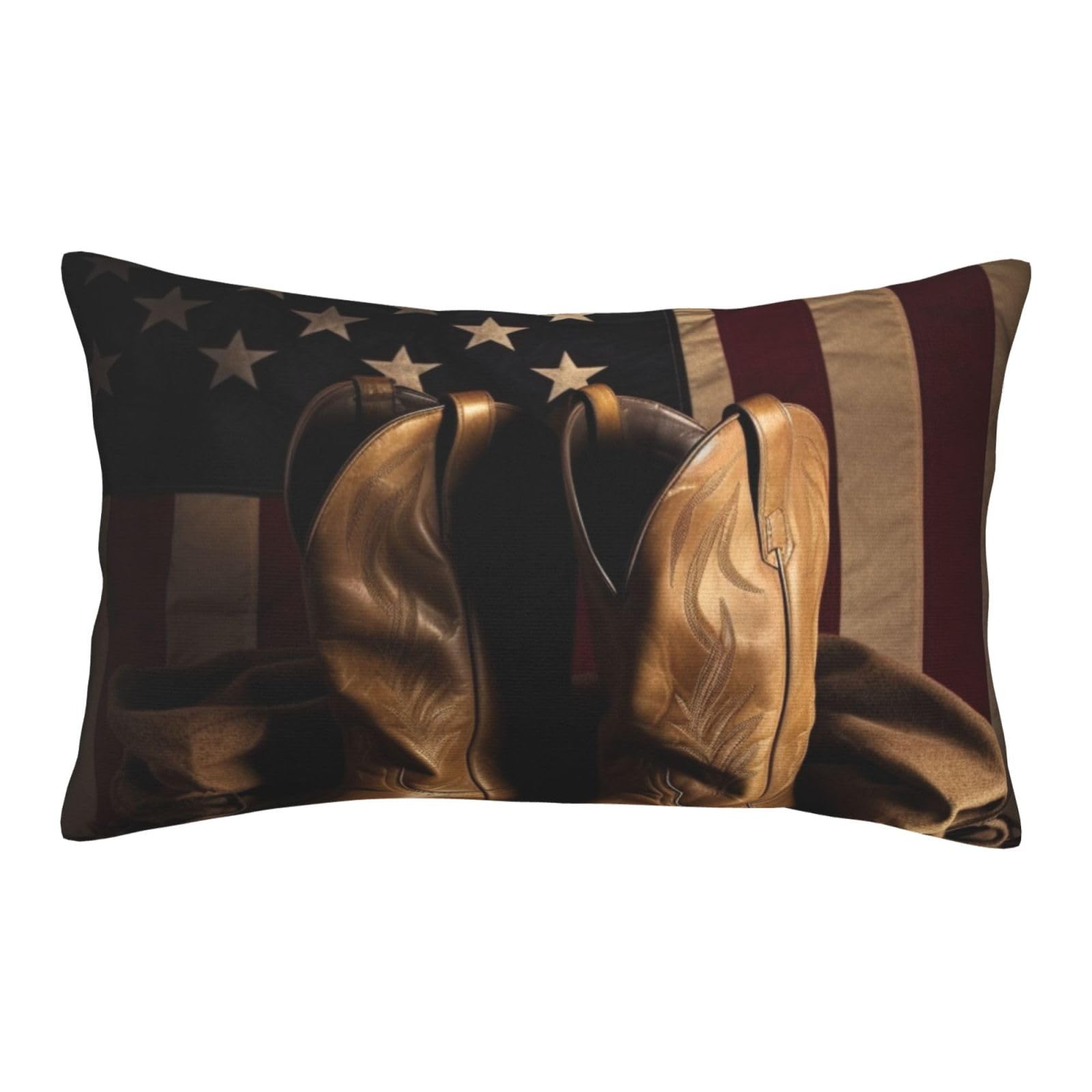 Velvet Pillowcases 14"x20" Ultra Soft Breathable Pillow Cases, Luxury Fuzzy Throw Pillow Covers with Zipper, American Flag with Cowboy Boots Pillow Shams All Seasons Decorative Cushion Cases for Couch