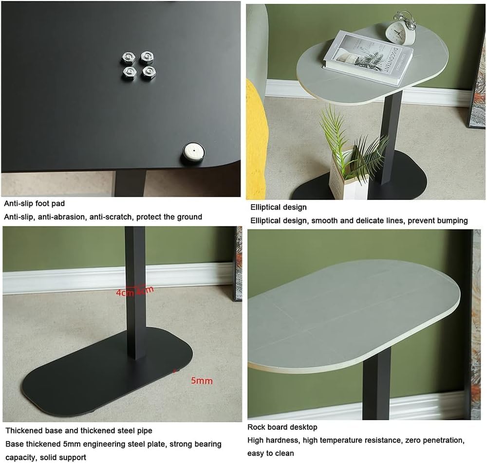 Aimery Office End Table Living Room Tables Sofa Side Table, Rock Slab Countertop Corner Table, Home Living Room Iron Bracket Small Coffee Table (Color : E(h60cm), Size : Black Frame)