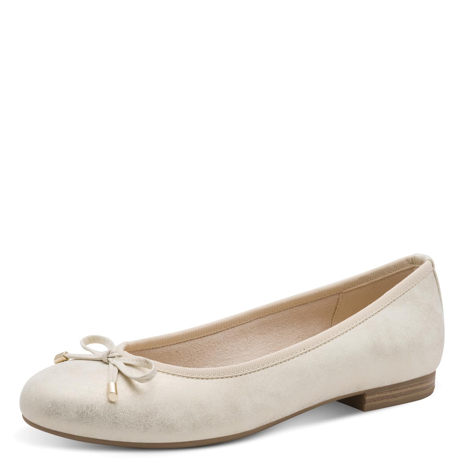 MARCO TOZZI Women Ballet Flats Soft Feel Me Footbed Soft Lining Vegan Vegan, Beige (Dune Metallic), 7.5 UK