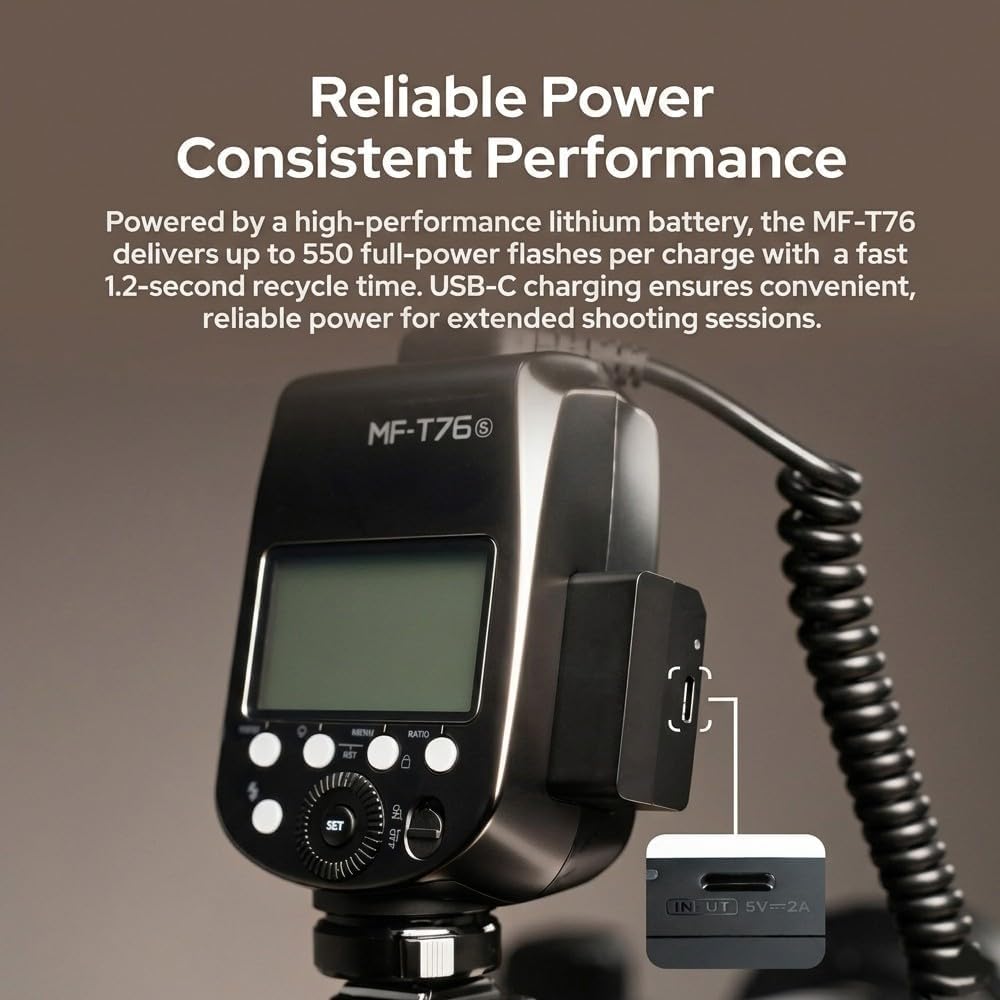 Godox MF-T76 C para Canon, Flash Macro Twin Lite de Doble Cabezal, TTL HSS 2.4G Inalámbrico, Sincronización de Alta Velocidad 1/8000s con Luces de Modelado, Tiempo de Reciclaje de 1.2s