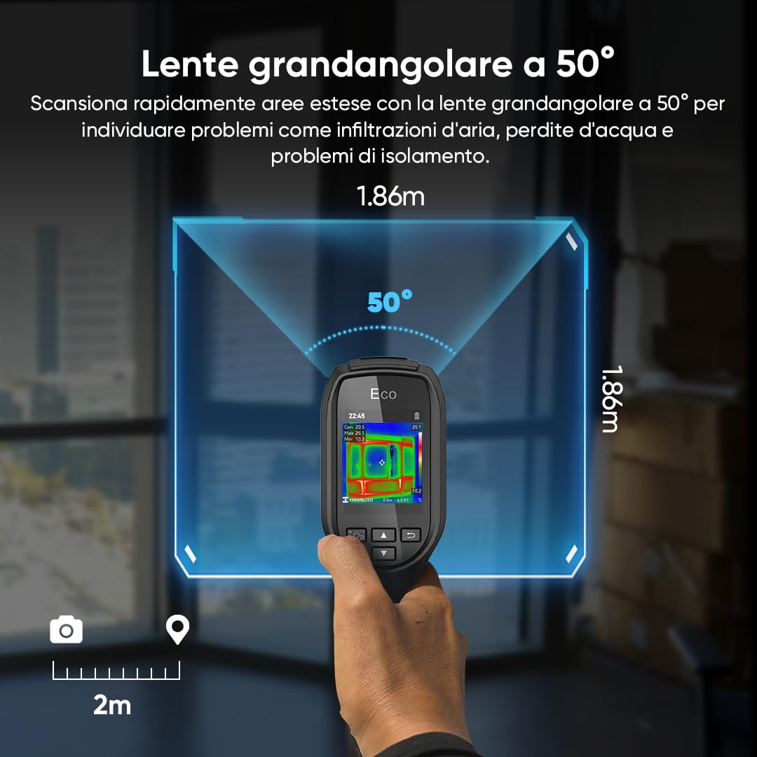 Termocamera compatta HIKMICRO ECO 240 x 240/9216 pixel Risoluzione IR 25Hz Frequenza di aggiornamento SuperIR compatibile, da -20°C a 550°C Termometro a infrarossi con puntatore laser