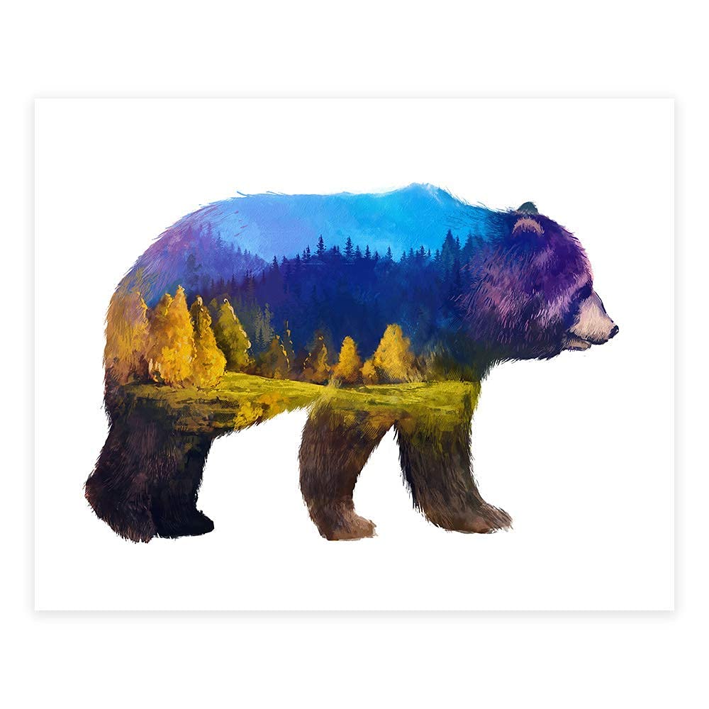 Double Exposure Bear Art Print - Unframed - 8x10 | Rustic Wall Decor | Perfect for Adding a Touch of Wilderness to Your Living Room, Cabin, or Office | Farmhouse Wall Art | Unique Wall Decor