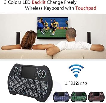 Coverzone Mini Kablosuz Klavye BT + 2.4GHz Çift Mod Bağlantı, Dahili Touchpad, RGB Arka Aydınlatma, USB Alıcılı, Smart TV Android TV Box PC Tablet Telefon HTPC Projektör PS3 Uyumlu | KSW1