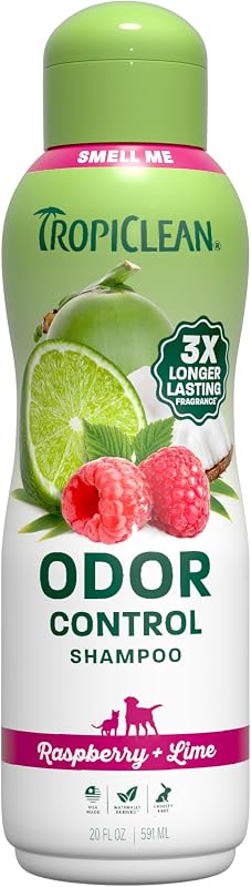TropiClean Deodorizing Dog Shampoo, Long-Lasting Raspberry Lime Scent, 20oz | Powerful Odor Control | Long-Lasting Raspberry Lime Scent | Puppy & Cat Safe | Made in USA