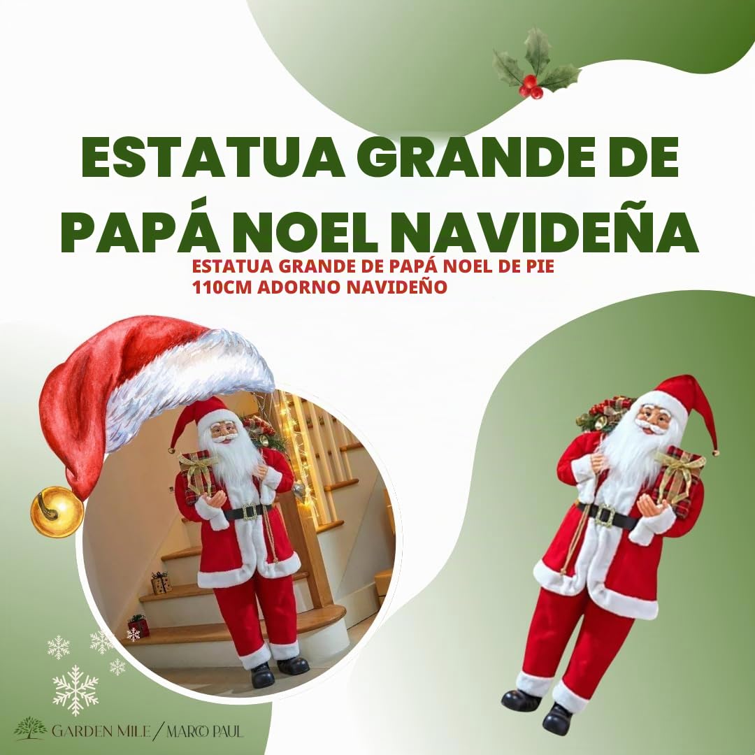 Marco Paul Interiors Estatua tradicional de lujo de Papá Noel de pie para decoraciones navideñas, llamativas de Navidad, figura festiva, adornos para padre