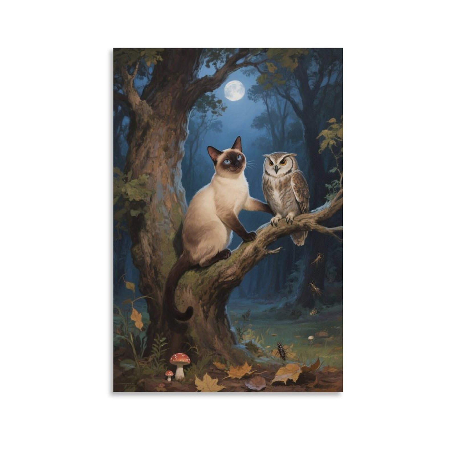 EMYXPAQM Siamese Cat Wall Art Siamese Cat Owl Pictures, Giclee Canvas Prints Artwork, For Home Wall Decor Gift 16x24inch(40x60cm)