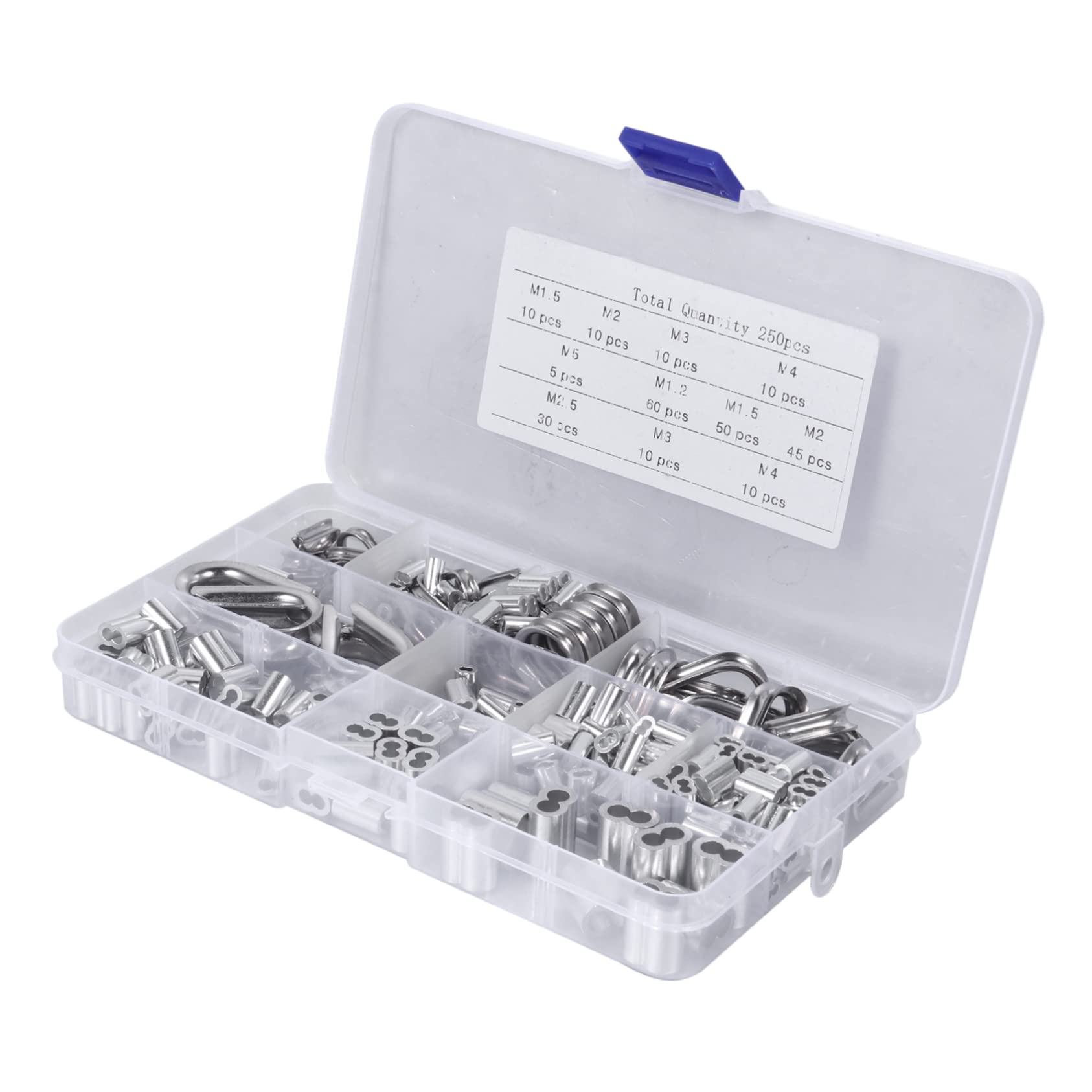 OSOLADY High Strength 250pcs Aluminum Tube Cover Wire Rope Sleeves Set Wire Rope Thimbles for Cable