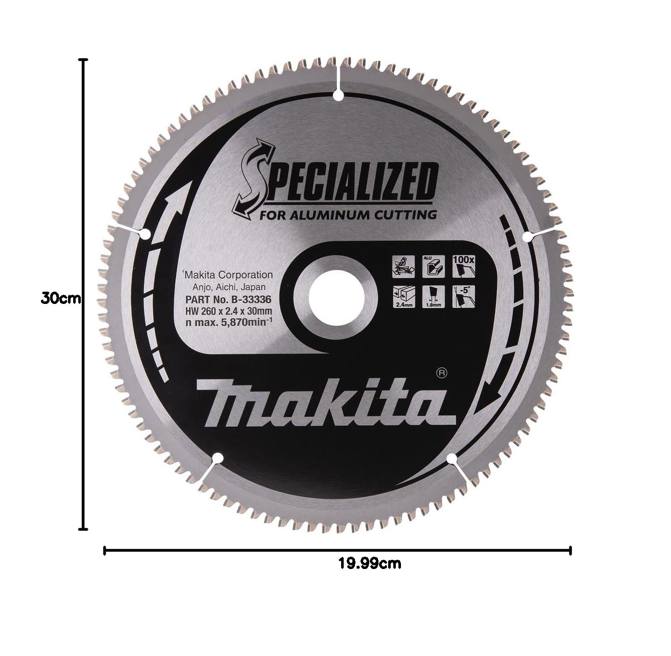Makita B-33336 Lama Sega Circolare Specialized 260x30mm 100T Alluminio