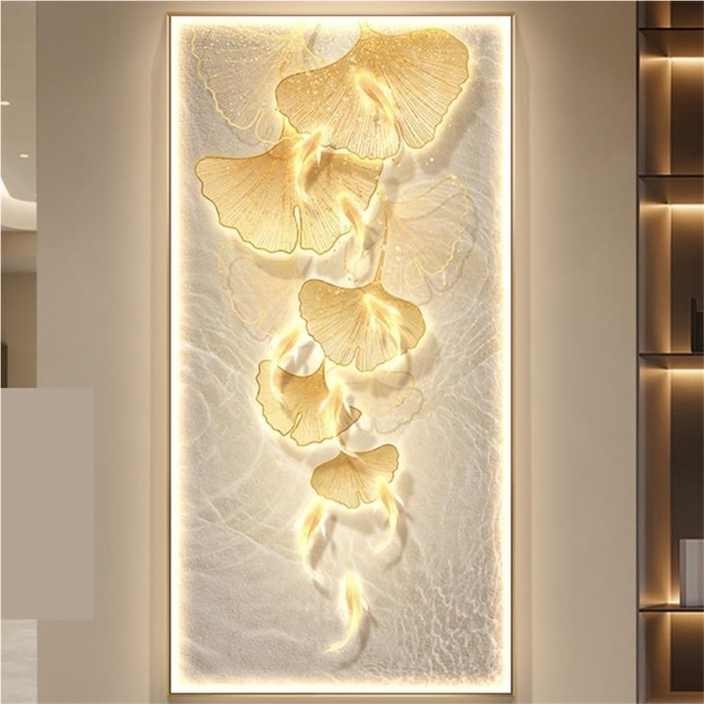 Ginkgo Leaf Wall Art, 3D LED Lighted Mural for Bedroom and Living Room, Modern Home Decor, Illuminated Ginkgo Leaf Wall Painting, Decorative Lighting for Interior Spaces