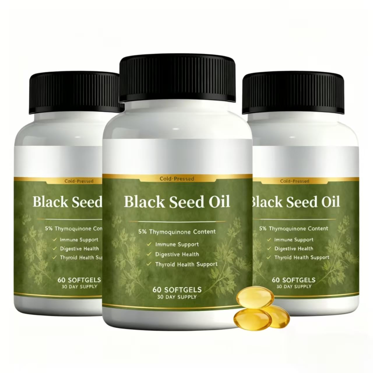 Schwarzkümmelöl – mit 5% Thymoquinon und Carvacrol, Verdauungsbalance, 60 Stück,3PCS