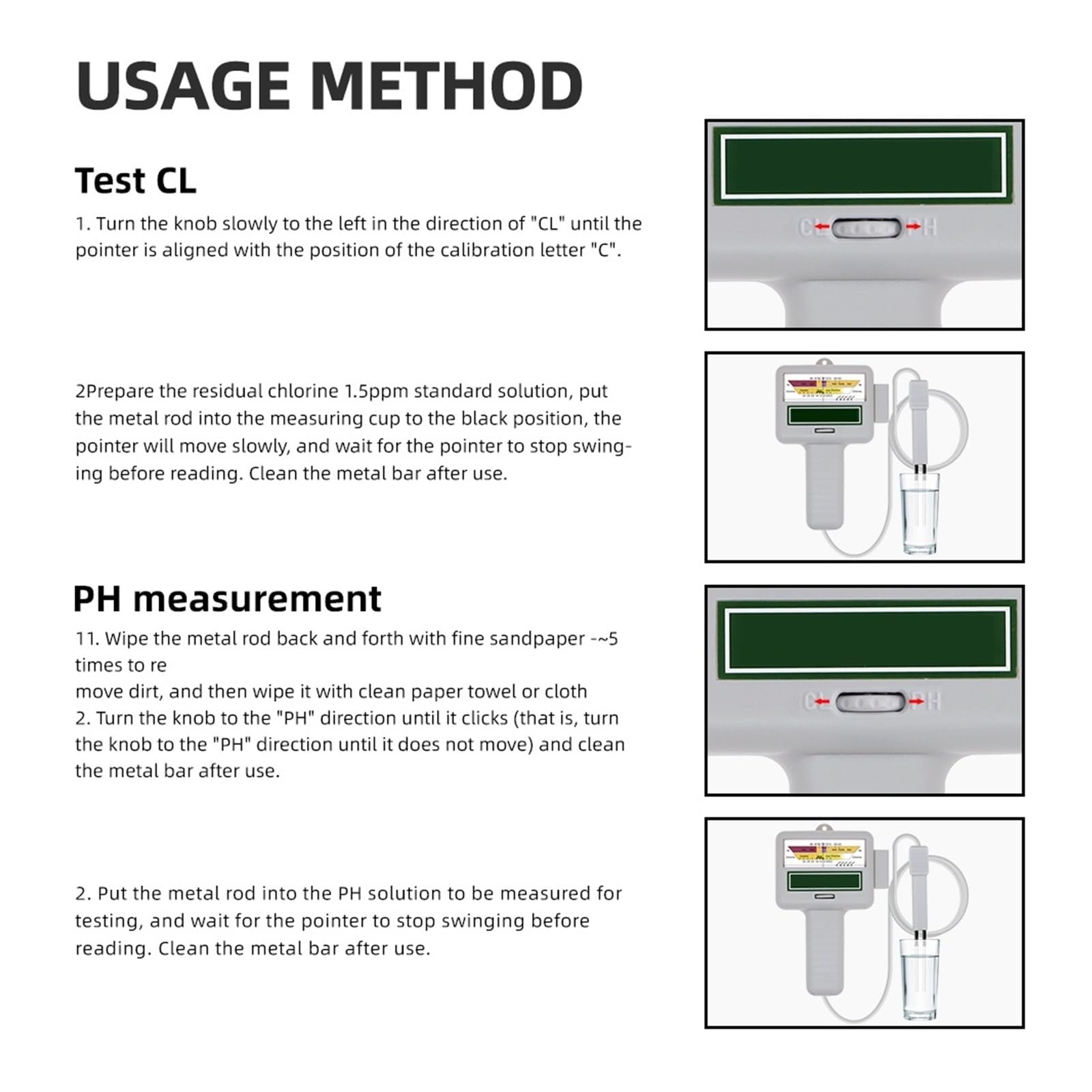 2 In 1 Misuratore Di Cloro PH Tester PH Tester Dispositivo Di Test Della Qualità Acqua Del Cloro Misurazione For Piscina Acquario(B)