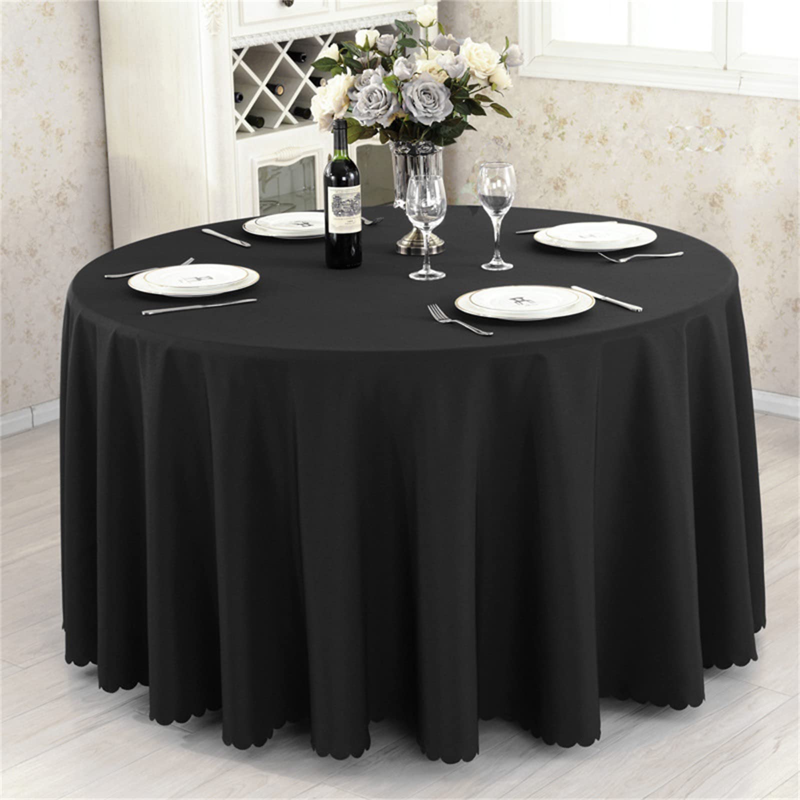 Highdi Tablecloth for Round Table, Hotel Banquet Table Cloth Dining Room Polyester Tablecloth Washable Garden Tablecloth for Indoor or Outdoor Birthday Wedding Party (300cm,Black) — image 1