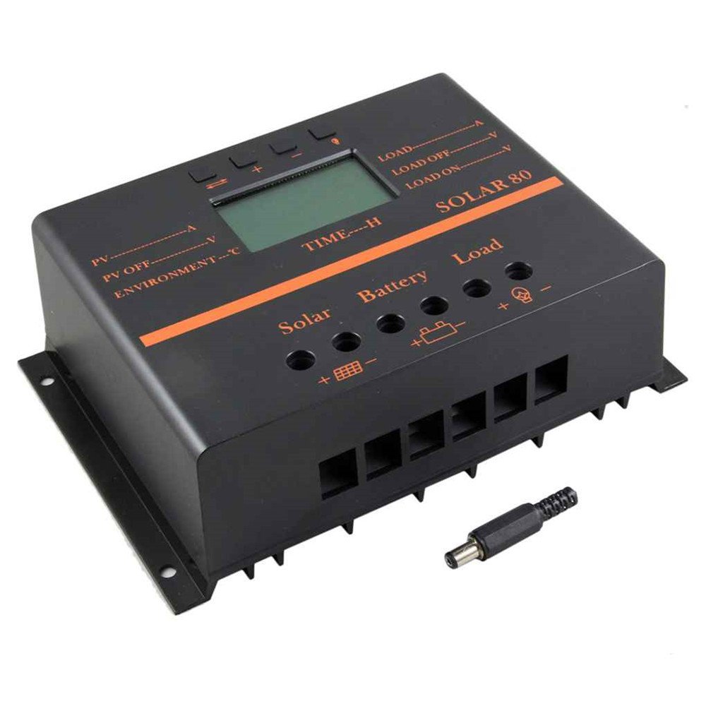 Regulador de carga solar, 80 A, panel solar, regulador de carga de batería, generación de energía fotovoltaica, pantalla LCD de 12 V/24 V