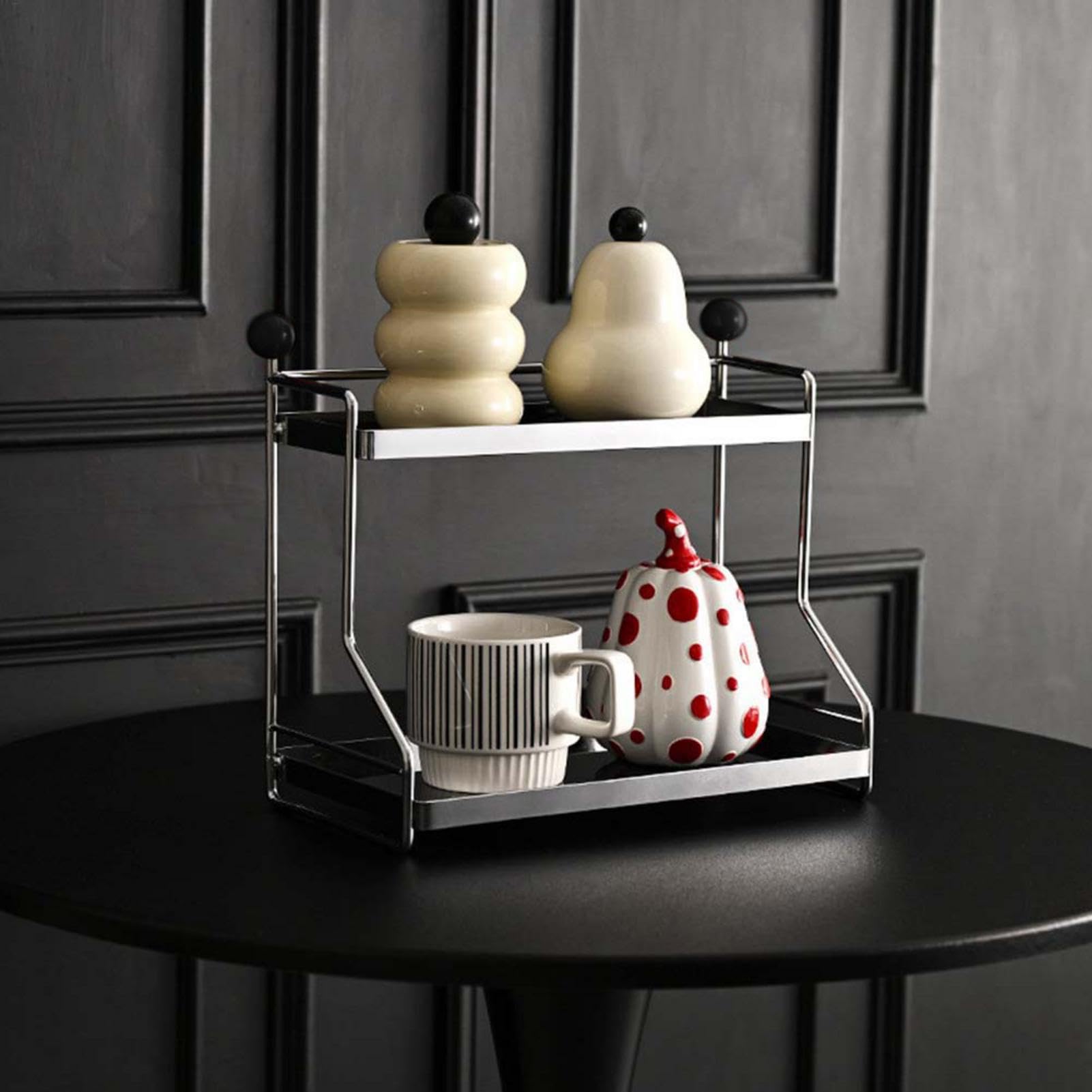 Organizer na kubki do kawy, 2-poziomowy stojak na kubki, wolnostojący stojak na kubki, 29,3 x 15,8 x 26,5 cm, półka do przechowywania filiżanek do kawy i ziaren, projekt do kuchni lub biura
