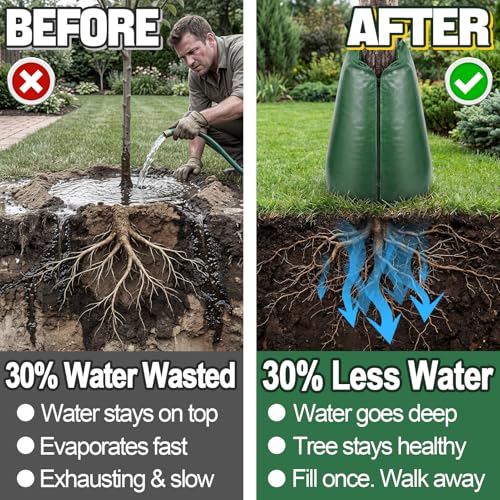 Image of 8Pcs 20 Gallon Tree Watering Bag, Slow Release Drip Irrigation Bags | Summers /Droughts Deep Watering, Easy Setup, Reusable, for Multiple Trees: New Planted / Transplanted / Large