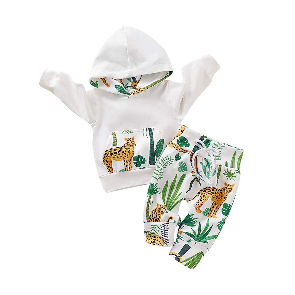 EDOTON Baby Mädchen Outfit 2 Stücke Set Gestreifte Blumen Hoodies mit Tasche Top + Lange Hosen Sweatshirt Outfit Kleidung
