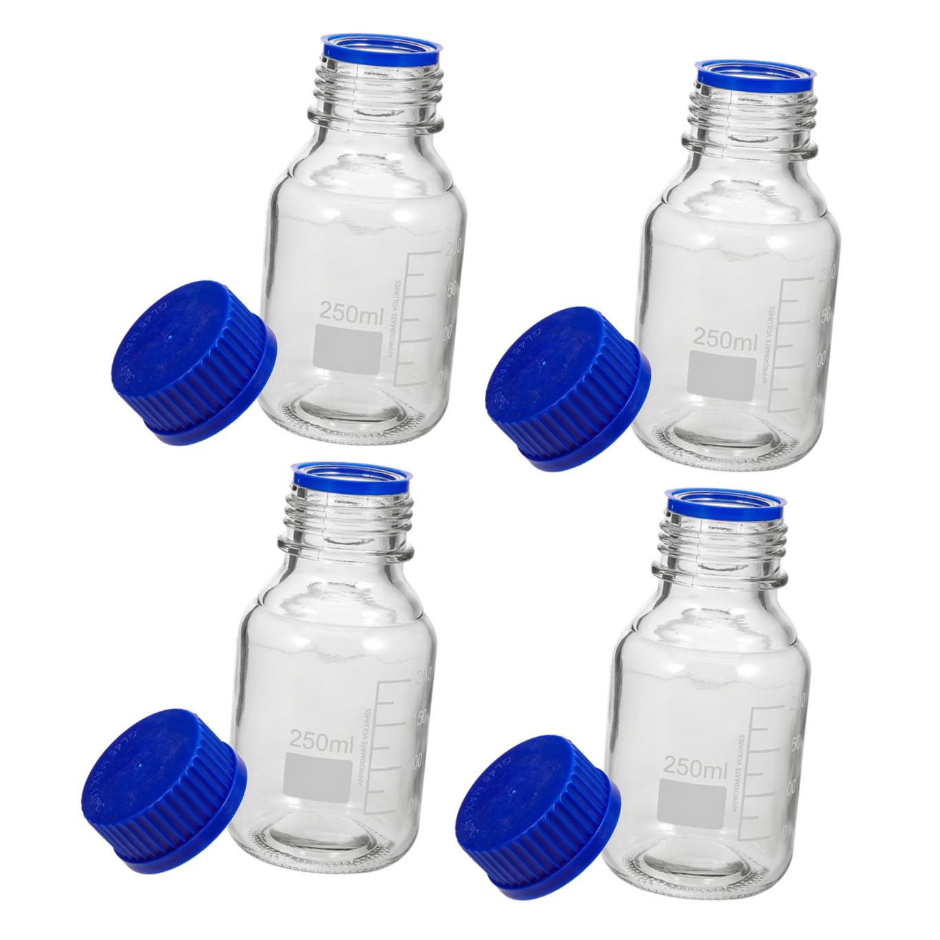 Holibanna 4 Piezas Botellas de Vidrio con Tapas Roscadas Frascos de Reactivos Transparentes Graduados para Laboratorio y Almacenamiento Seguro de Líquidos