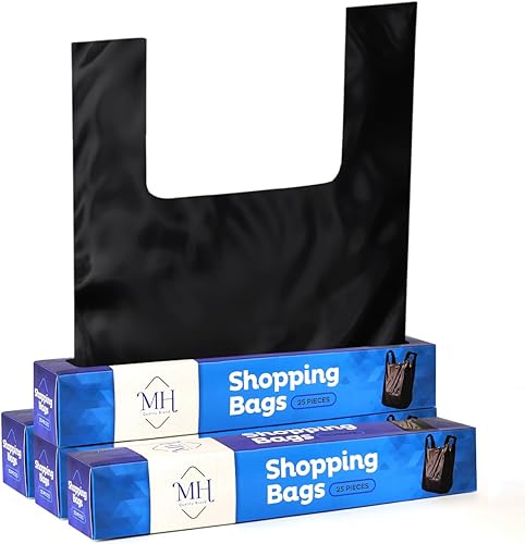 MH - Bolsas de plástico negras con asas para pequeñas empresas (4 cajas, 25 bolsas  100 unidades), bolsa de compras de mercancía lisa para tiendas disponible en Yaxa Colombia