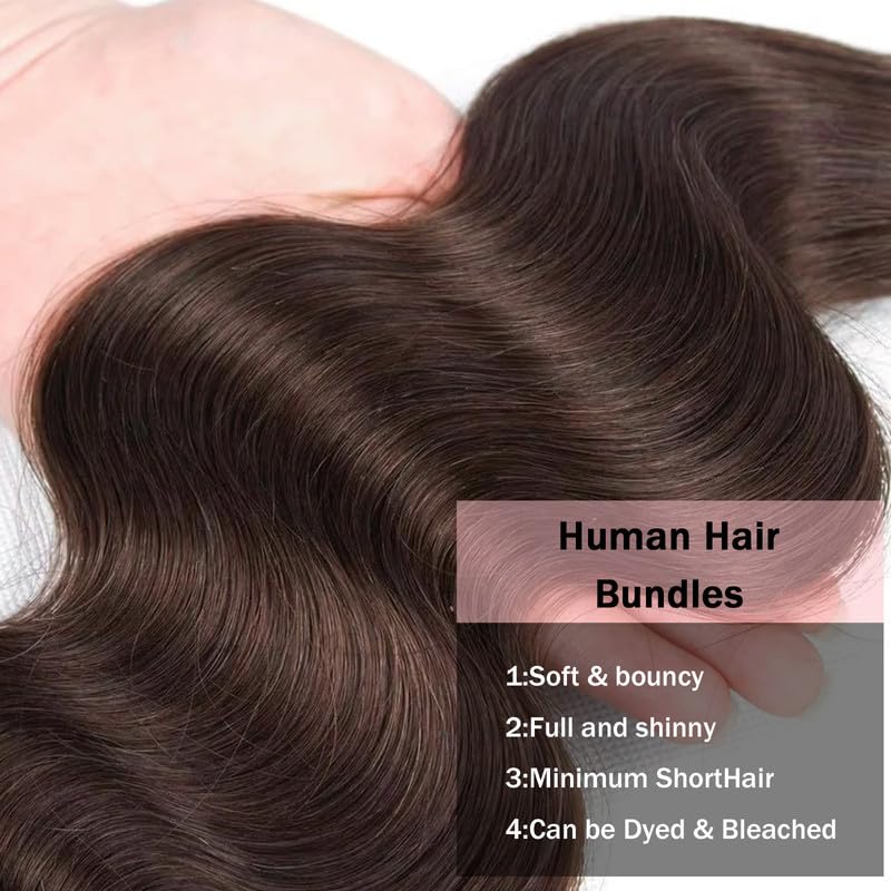Brown Human Hair Bundles 10A Body Wave Bundles Human Hair 22 24 26 Inch 3 Bundles Silky Hair Bundles Brazilian 3 Bundles Human Hair Extensions for Women 4 Color Bundles