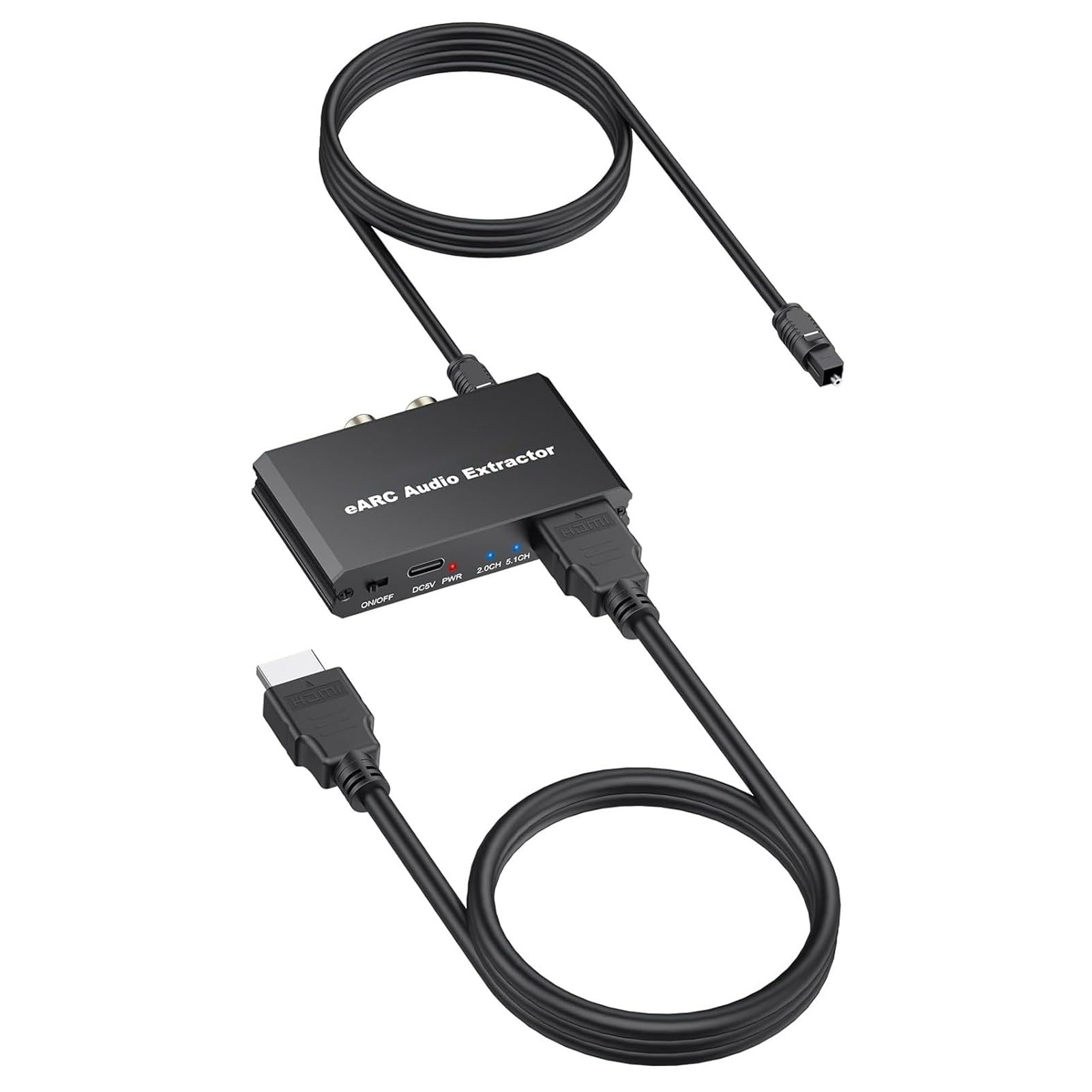 Tosuny Extractor de Canal de Retorno de Audio de 192 KHz, Adaptador de Audio HDMI a óptico y de 3,5 Mm, Convertidor Digital a Analógico con Alimentación USB para TV, Barra de Sonido y
