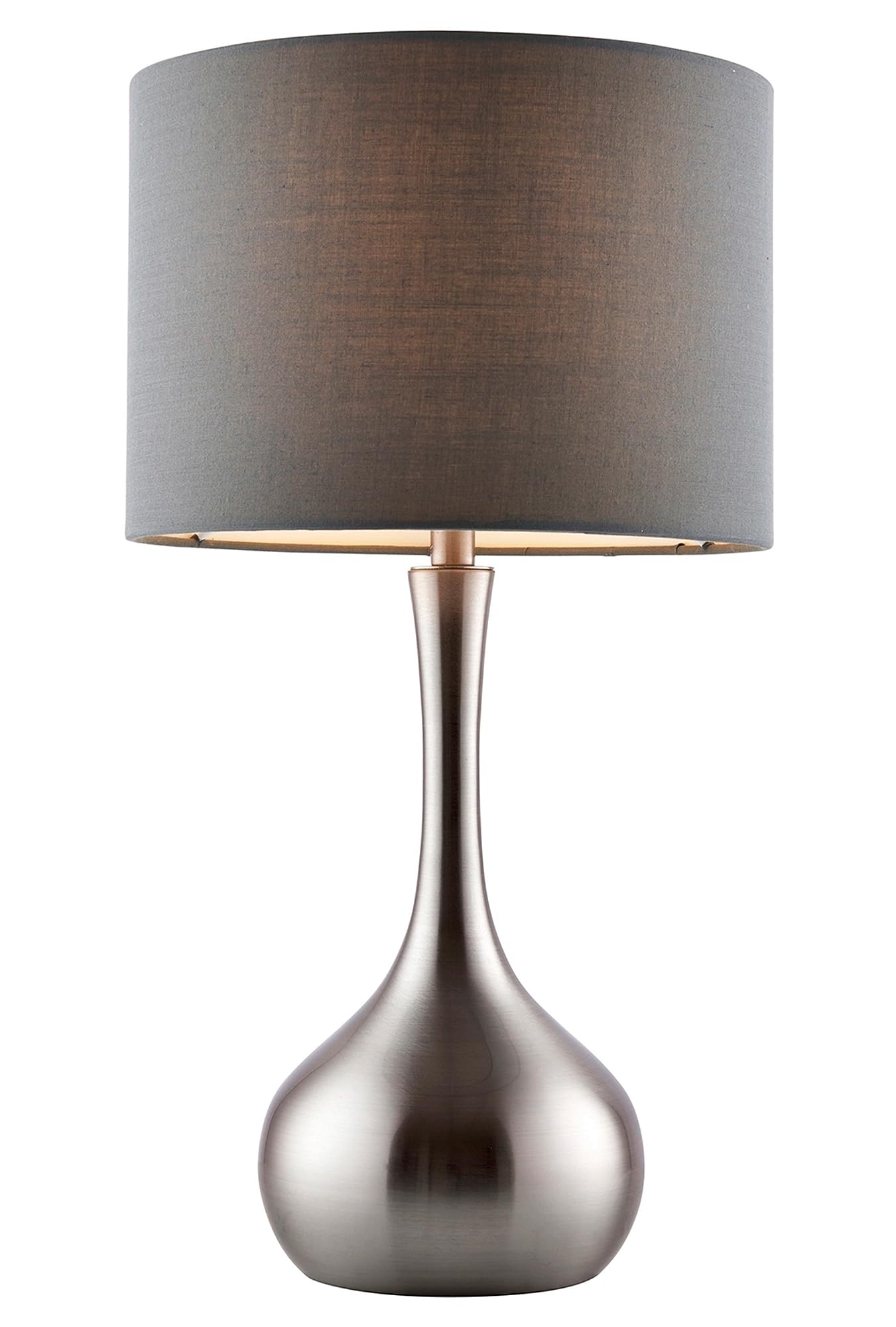 Satin Nickel Touch Dimmable Table Lamp with Dark Grey Fabric Shade
