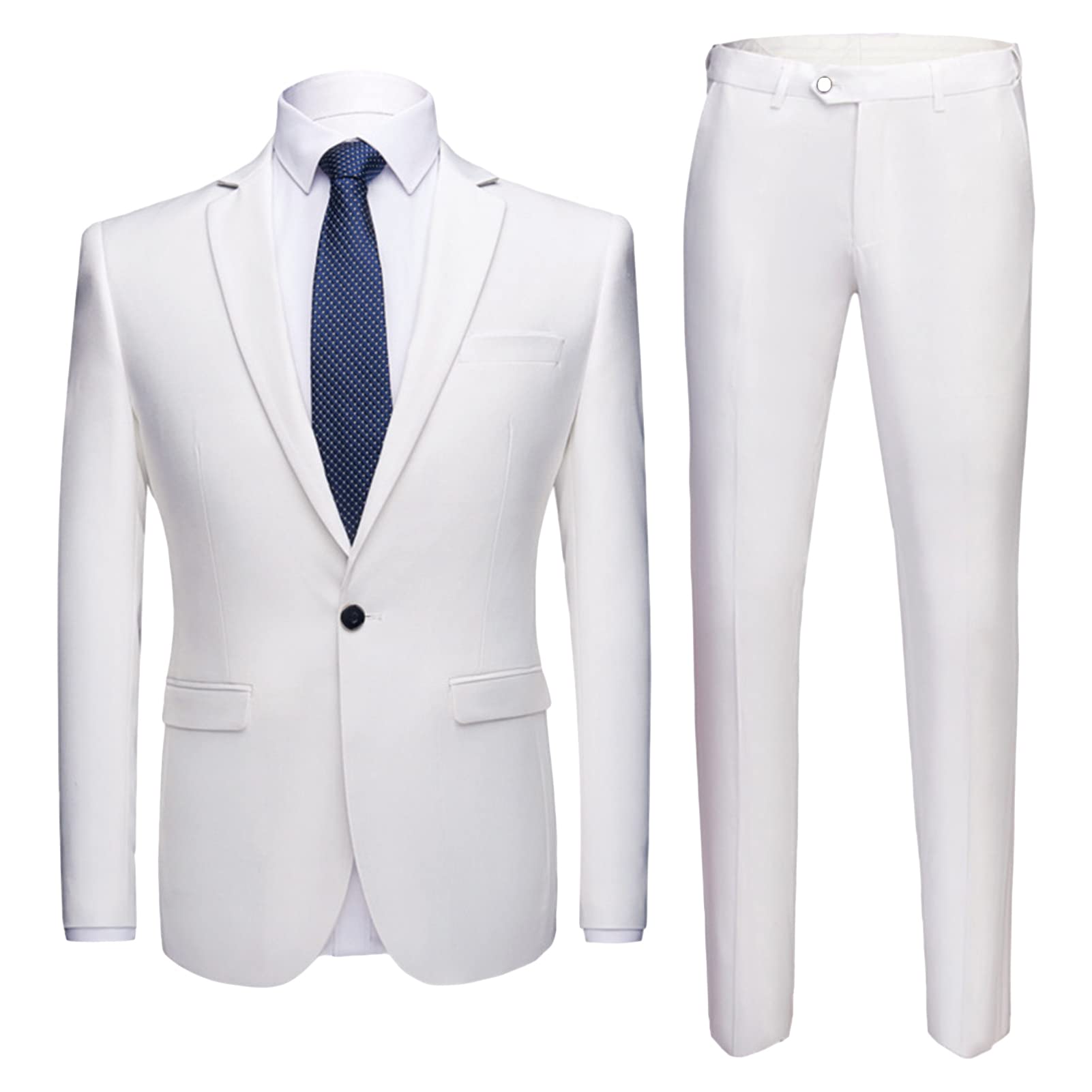 Men's One Button 2 Piece Suits Solid Formal Wedding Tux Blazer & Pants Casual Daily Party Dress Suit Jacket Set (White,5X-Large)