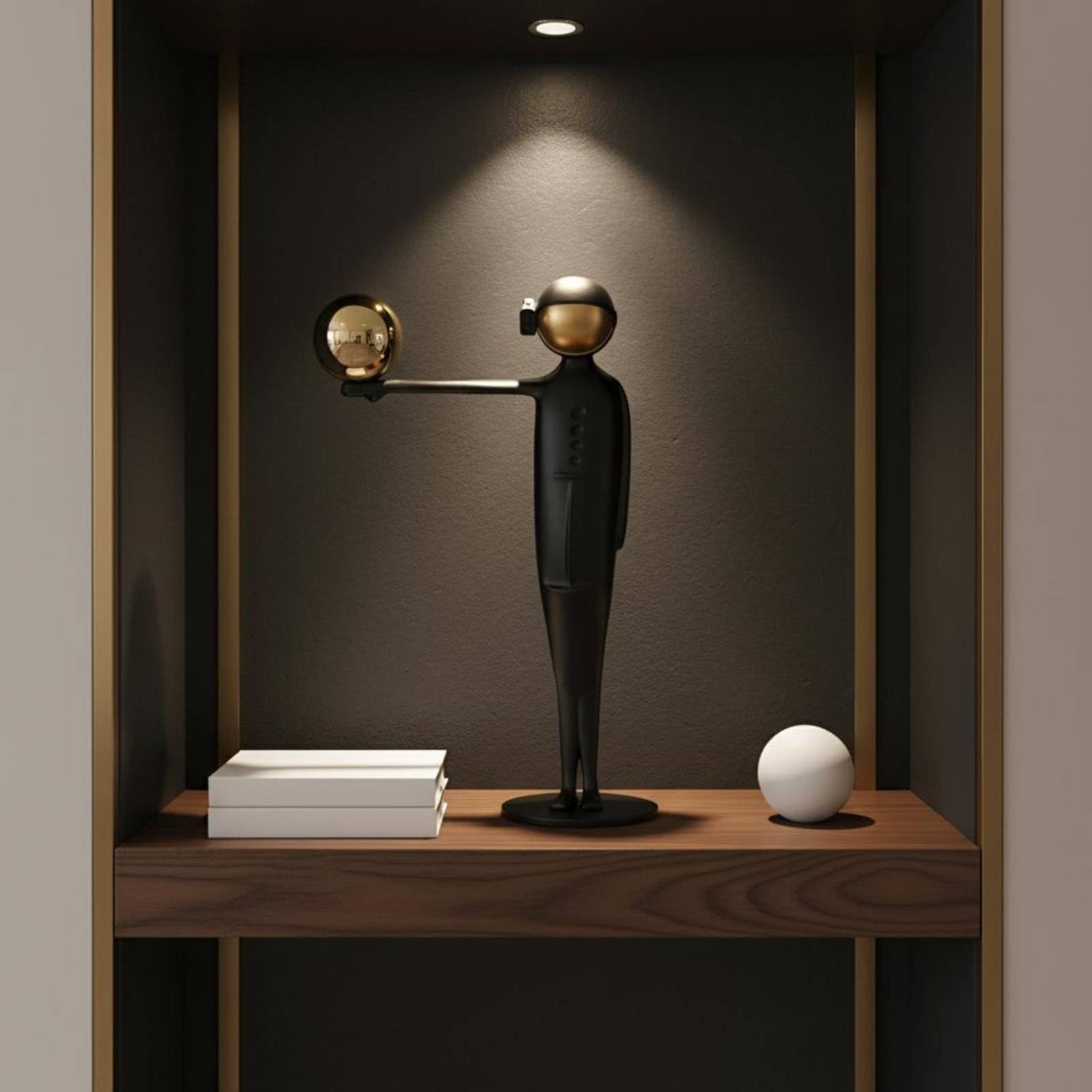 B Baosity Sculpture Abstraite Statue Métal Figurine Déco Table Objet Artistique Fer Forme Épurée Finition Soignée Adaptée aux Salons Entrées Bureaux Étagères, Noir Et Or Bras Baissé, 15x9x31 Cm