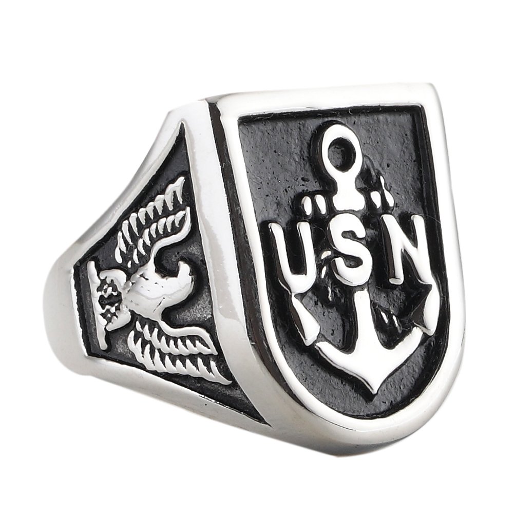 316L Men's Stainless Steel United States US USN Navy Military Fashion Ring Size 7-14 (10)