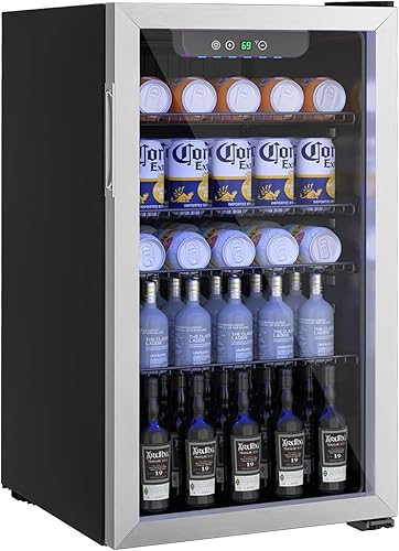 Miniatura 1 de Refrigerador y enfriador de bebidas, mini refrigerador de 110 latas3.1 pies cúbicos con puerta de vidrio, estantes ajustables para refrescos,