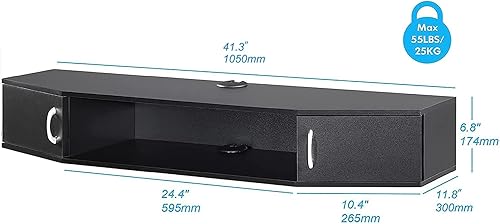 Miniatura 2 de FITUEYES Soporte flotante para TV montado en la pared, centro de entretenimiento, consola multimedia de nogal con puertas de gabinete, componente