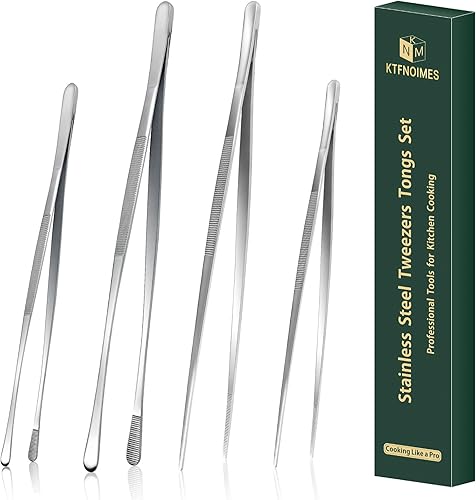 Miniatura 7 de Juego de 4 pinzas de cocina de acero inoxidable de 12 y 10 pulgadas, pinzas profesionales para cocinar, reparar, mariscos, barbacoa