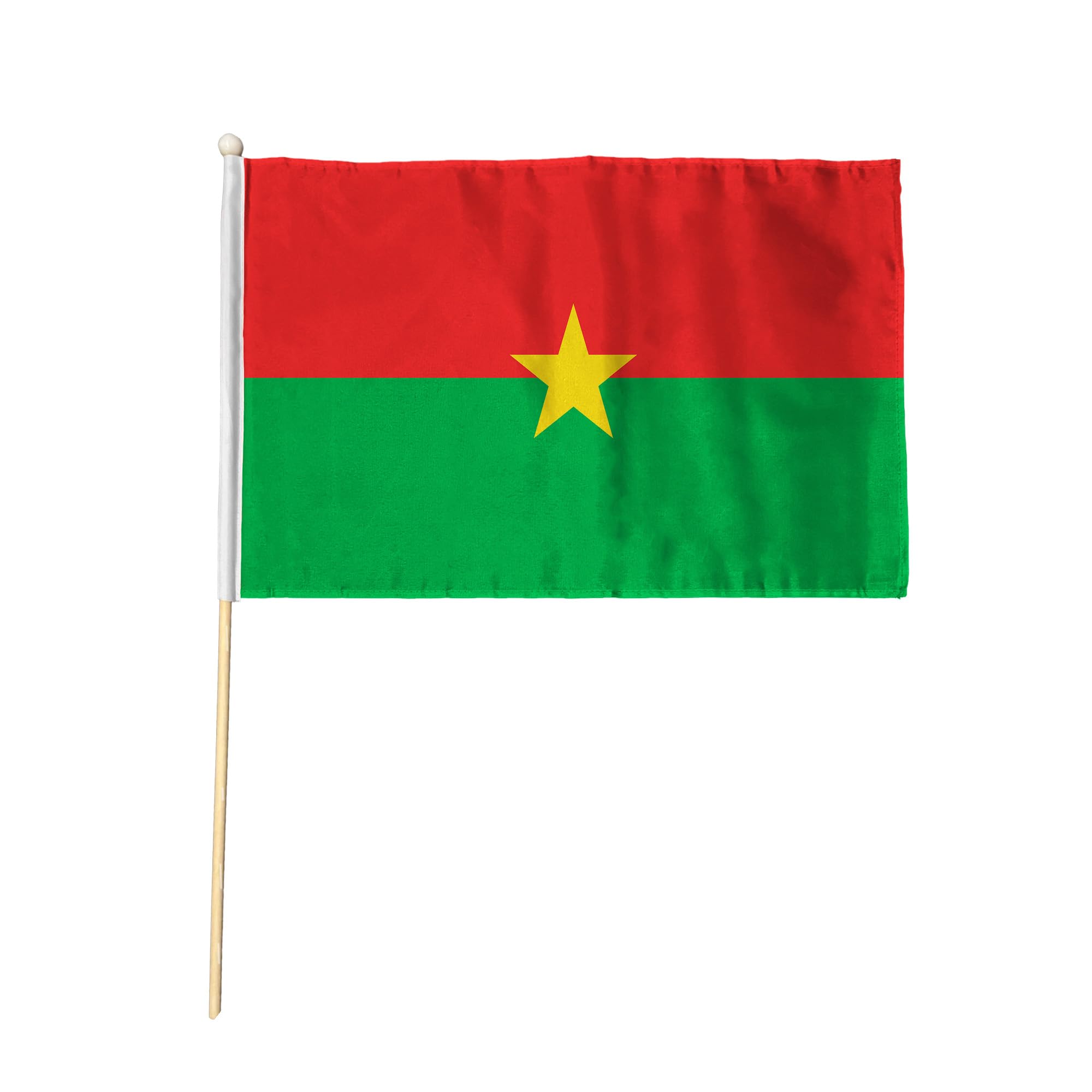 Flagtex Burkina Faso Hand Waving Flag (9x6 Inch) - Premium Wooden Stick Hand Flag with Natural Wood Pole Burkinabe National Flag for Events Celebrations Cultural Festivals